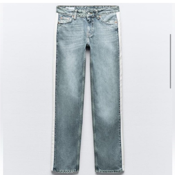 NWT Zara side stripe blue denim mid rise cropped jeans 26 sz 2 Zara sz 34 - Picture 4 of 9